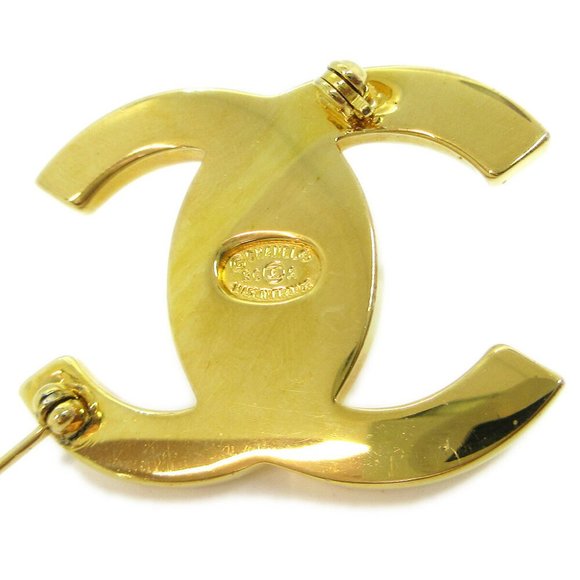 AUTH CHANEL CC Logos Turnlock Motif Brooch Pin Corsage Gold-Tone 96A Vintage - Picture 3 of 4